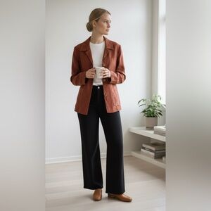 Vintage Womens Linen Blazer Jacket 6 Rust Orange Classic Preppy Minimal Chic